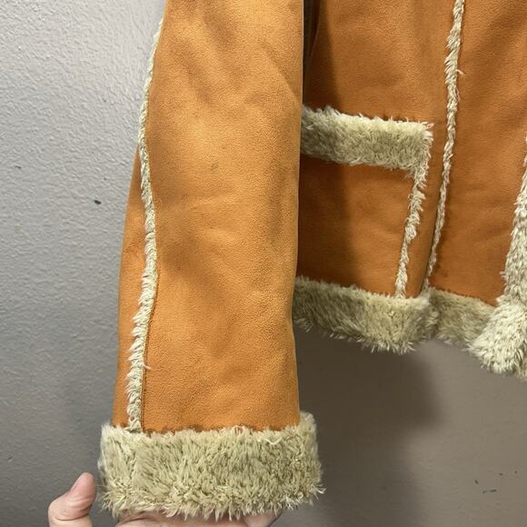 Mudd Y2K 90s Pennylane Coat Jacket Orange Faux Shearling Fur Suede Boho Hippie - Picture 4 of 6